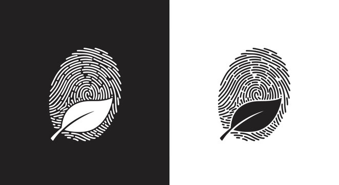 Conceptual Eco Fingerprint Leaf Vector Logo Template for Green Identity