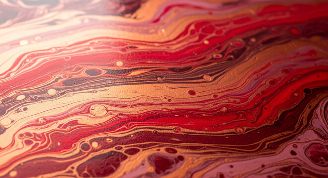 Abstract close-up of swirling red and gold fluid art, suggesting movement and luxurious textures, suitable for a background or wallpaper - Powered by Adobe