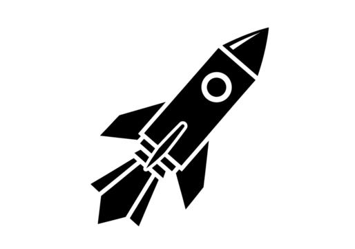 Black rocket ship PNG isolated on transparent background, retro spacecraft taking off for space exploration and science fiction themes