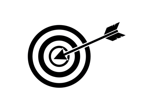 Target with arrow isolated PNG on transparent background, bullseye for business success and marketing strategy concept