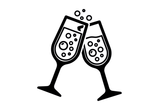 Two champagne glasses toasting isolated PNG, celebration cheers for special occasions on transparent background