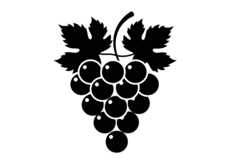 Black grape cluster PNG isolated on transparent background, fruit silhouette for wine label and healthy food design