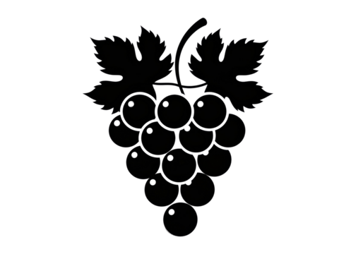 Black grape cluster PNG isolated on transparent background, fruit silhouette for wine label and healthy food design - Powered by Adobe