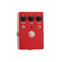 Fototapeta premium Close Up of Red Guitar Effect Pedal with Drive, Tone and Level Controls