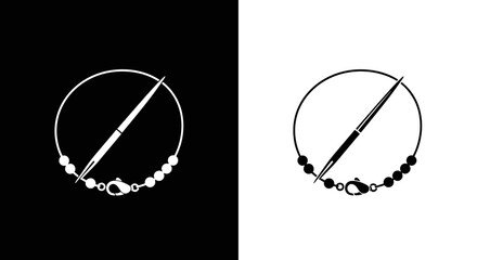 Modern Jewelry Making Vector Logo Template of a Needle and Beaded Bracelet