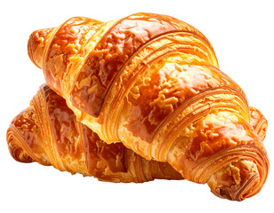 Whole, golden-brown croissant with flaky layers, breakfast pastry, transparent background.