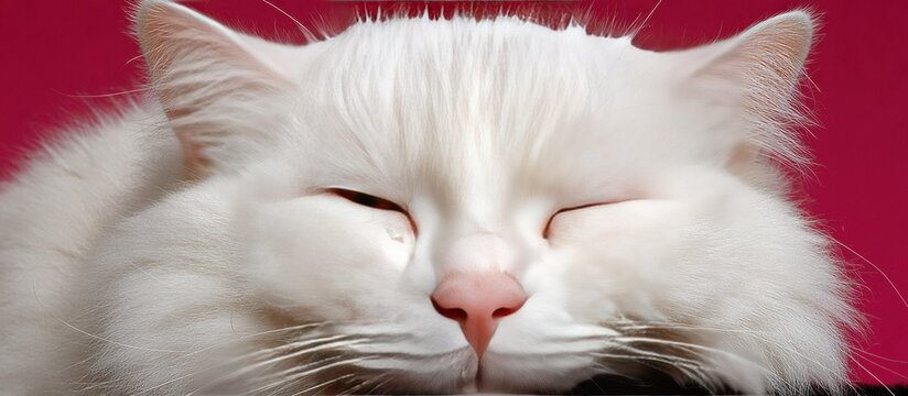 Close up of a fluffy white cat sleeping peacefully.