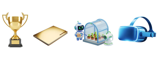 Exploring future tech: success, ai, vr, and smart agriculture isolated on transparent background