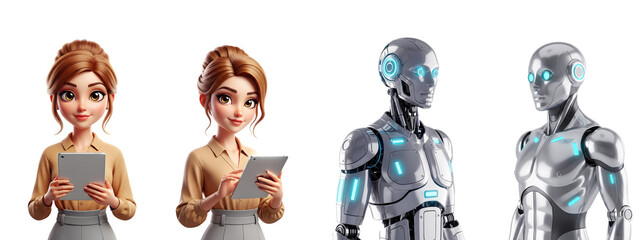 Human and ai interaction: digital technology and future concepts isolated on transparent background