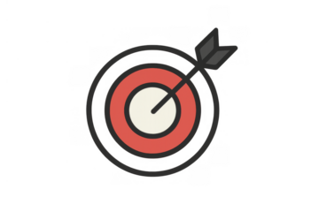 Icon of a target with an arrow hitting the bullseye, representing business goals, achievement, success, focus, and precision