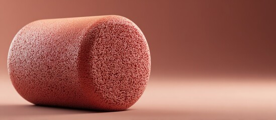Close up of a red cork stopper on a brown background.