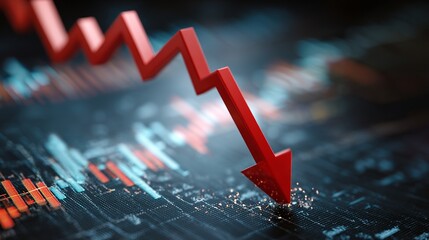 Dramatic red arrow plunges on stock market chart, signaling financial crisis and economic downturn for investment portfolio performance