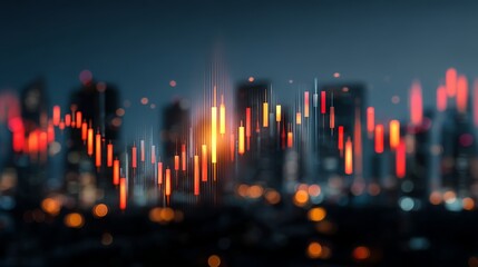 Dynamic stock market analysis showing financial data over a vibrant cityscape at night, ideal for investment and global finance concepts