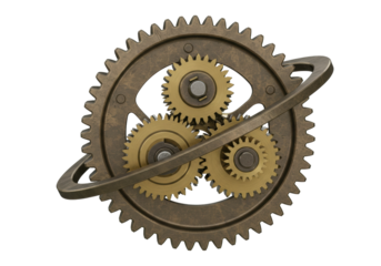 Steampunk gears isolated PNG on transparent background, intricate cogwheel mechanism for vintage design and industrial concepts