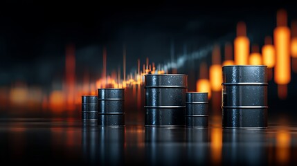 Crude oil barrels reflect market volatility in dramatic financial illustration perfect for business presentations or investment strategies