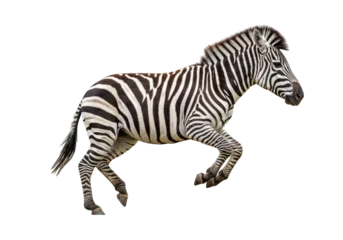 Selbstklebende Fototapeten Zebra Running zebra PNG isolated on transparent background, wild animal with black and white stripes for design and educational use  © Evans