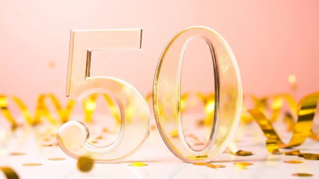 Golden 50th Anniversary Celebration with Confetti and Ribbons