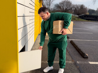 Man delivering package to drop-off slot