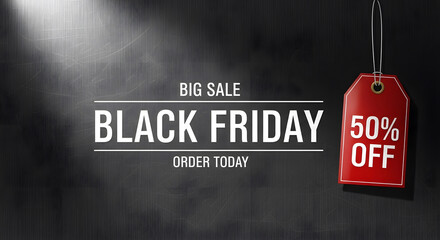 Large Black Friday sale promotion banner 50 percent off discount offer advertisement background