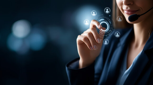 AI customer support assistant with 24/7 contact icons faceless chatbot interface defocused virtual help service background artificial intelligence automation modern customer