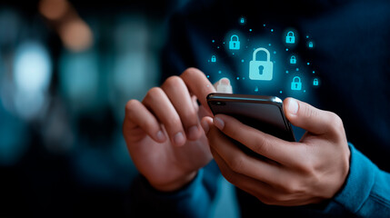 Entering PIN code for secure mobile access faceless hands typing defocused digital lock icons background data protection interface smartphone security system encrypted