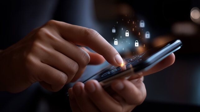 Entering PIN code for secure mobile access faceless hands typing defocused digital lock icons background data protection interface smartphone security system encrypted