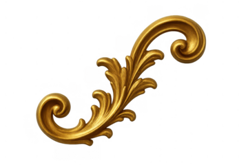 Golden baroque ornament design featuring rococo style antique scrollwork and acanthus leaf filigree on transparent background