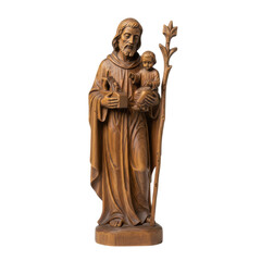 Obraz premium Intricately Carved Wooden Figurine of Saint Holding a Child Statue