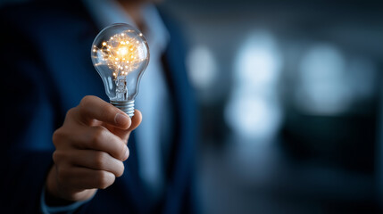 Artificial intelligence innovation concept with magnifying glass faceless AI idea lightbulb visualization defocused machine learning background digital creativity symbols smart