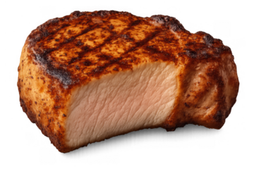 Grilled pork chop with visible grill marks, juicy cooked meat, offering a delicious, protein-rich meal concept