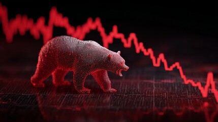 Dramatic red bear market graph symbolizes financial downturn and economic crisis, creating intense fear and uncertainty.