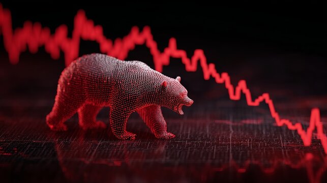 Dramatic red bear market graph symbolizes financial downturn and economic crisis, creating intense fear and uncertainty. - Powered by Adobe