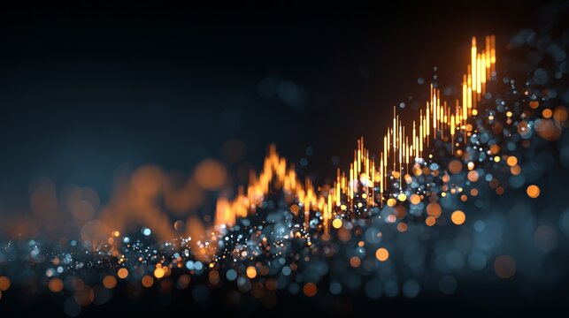 Dynamic glowing financial chart with rising stock market trend and bokeh lights symbolizing growth and success in business