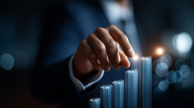 Future business planning for 2026 faceless person pointing at goals defocused data analytics background digital target strategy visualization business forecast interface