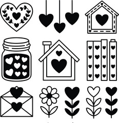 Four outlined cartoon monsters with multiple eyes horns and different mouth expressions are shown