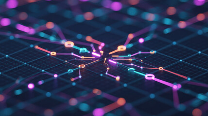 Obraz premium Dark hexagon abstract technology background with blue and pink colored bright flashes under hexagon. Hexagonal gaming abstract tech background. High quality illustration 