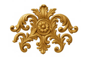 Golden baroque ornamental detail. Richly decorated vintage rococo style acanthus leaf scroll with florid flower carving