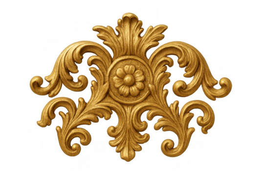 Golden baroque ornamental detail. Richly decorated vintage rococo style acanthus leaf scroll with florid flower carving - Powered by Adobe