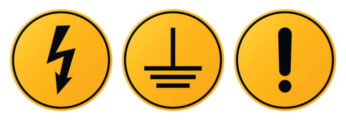 Safety hazard warning signs vector: high voltage sign, electric grounding hazard, general caution alert sign