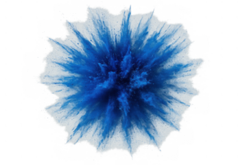 Blue holi powder exploding, creating a colourful dust cloud impact. Abstract colorful burst on transparent background