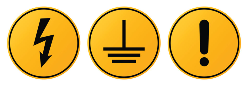 Safety hazard warning signs vector: high voltage sign, electric grounding hazard, general caution alert sign
