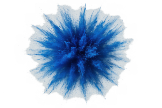 Blue holi powder exploding, creating a colourful dust cloud impact. Abstract colorful burst on transparent background - Powered by Adobe