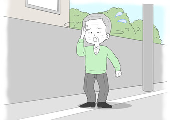 道に迷ったシニア男性　汗　背景