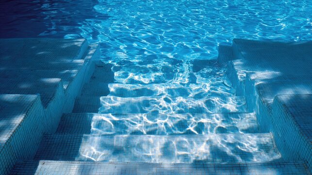 Clear water reflects sunlight as steps lead beautifully into a serene pool inviting relaxation and joy.