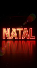 Letreiro 3D “Natal” com luzes de neon e fundo escuro moderno