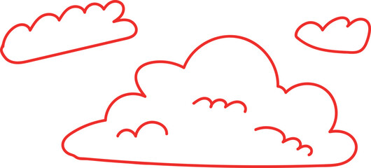 Red outline clouds on white background drawing simple