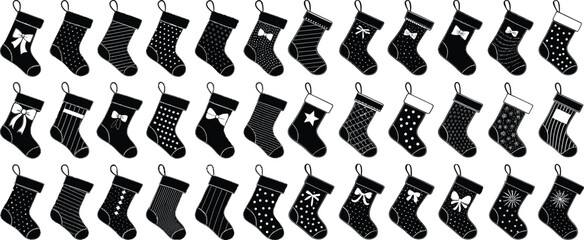 Christmas Socks Silhouette Vector Set for Holiday Decoration