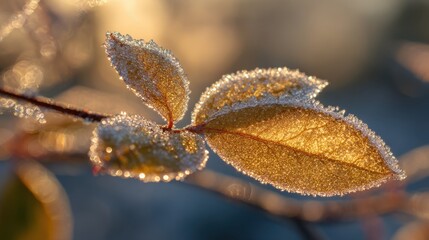 Frost covered leaves sparkle in the early morning light bringing a touch of magic to natures beauty.