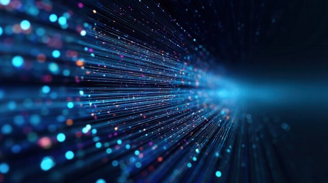 Dynamic Blue and Purple Light Particles Creating a Sparkling Effect in a Dark Space