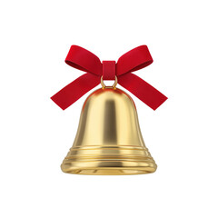 Golden Christmas bell with red ribbon bow